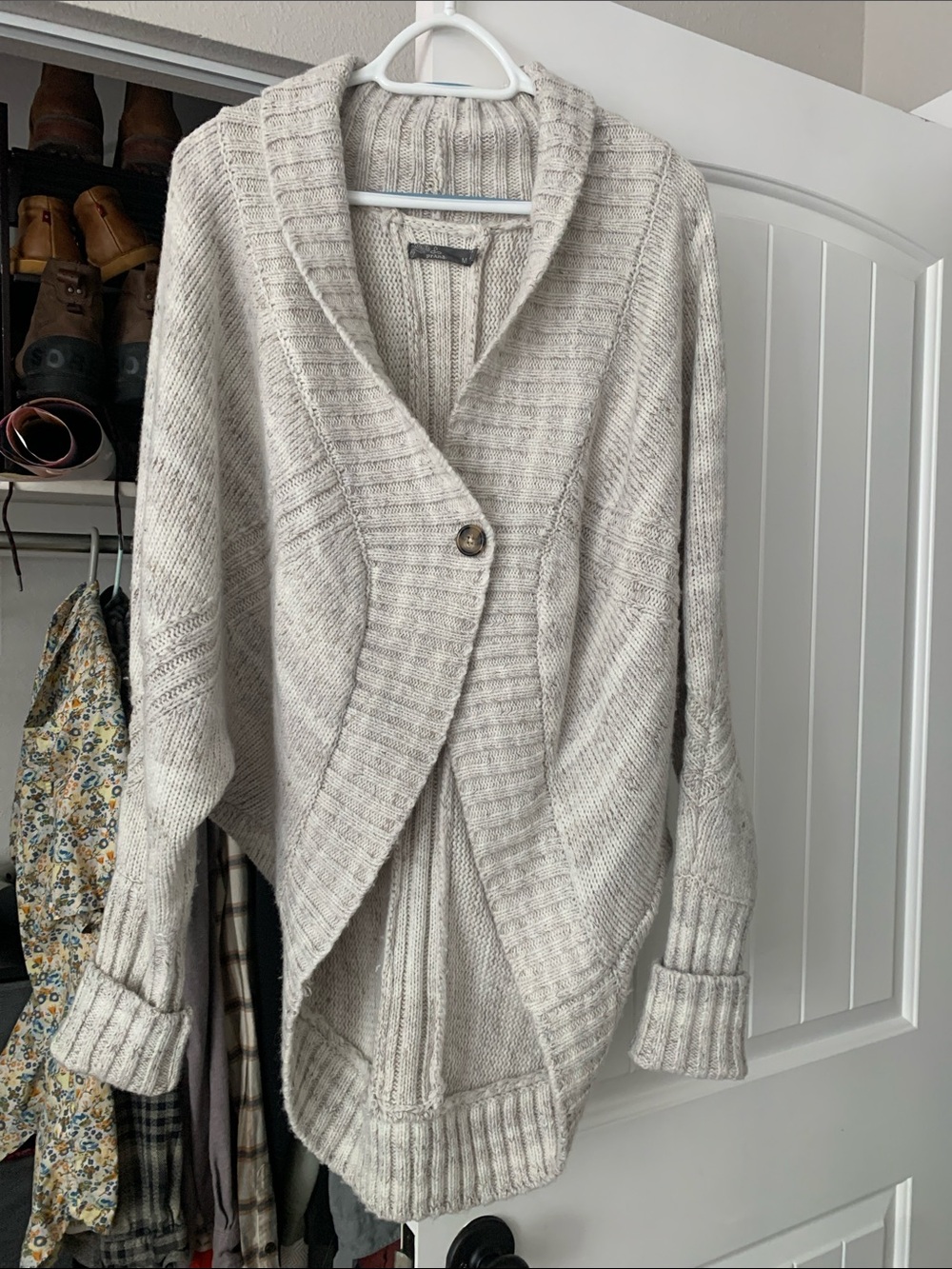 Prana Cream Shawl-Collar Knit Cardigan
